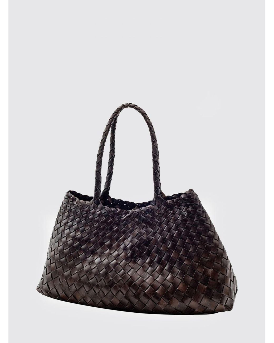 Dragon Diffusion Black Santa Croce Woven Leather Shoulder Bag With Double Handle