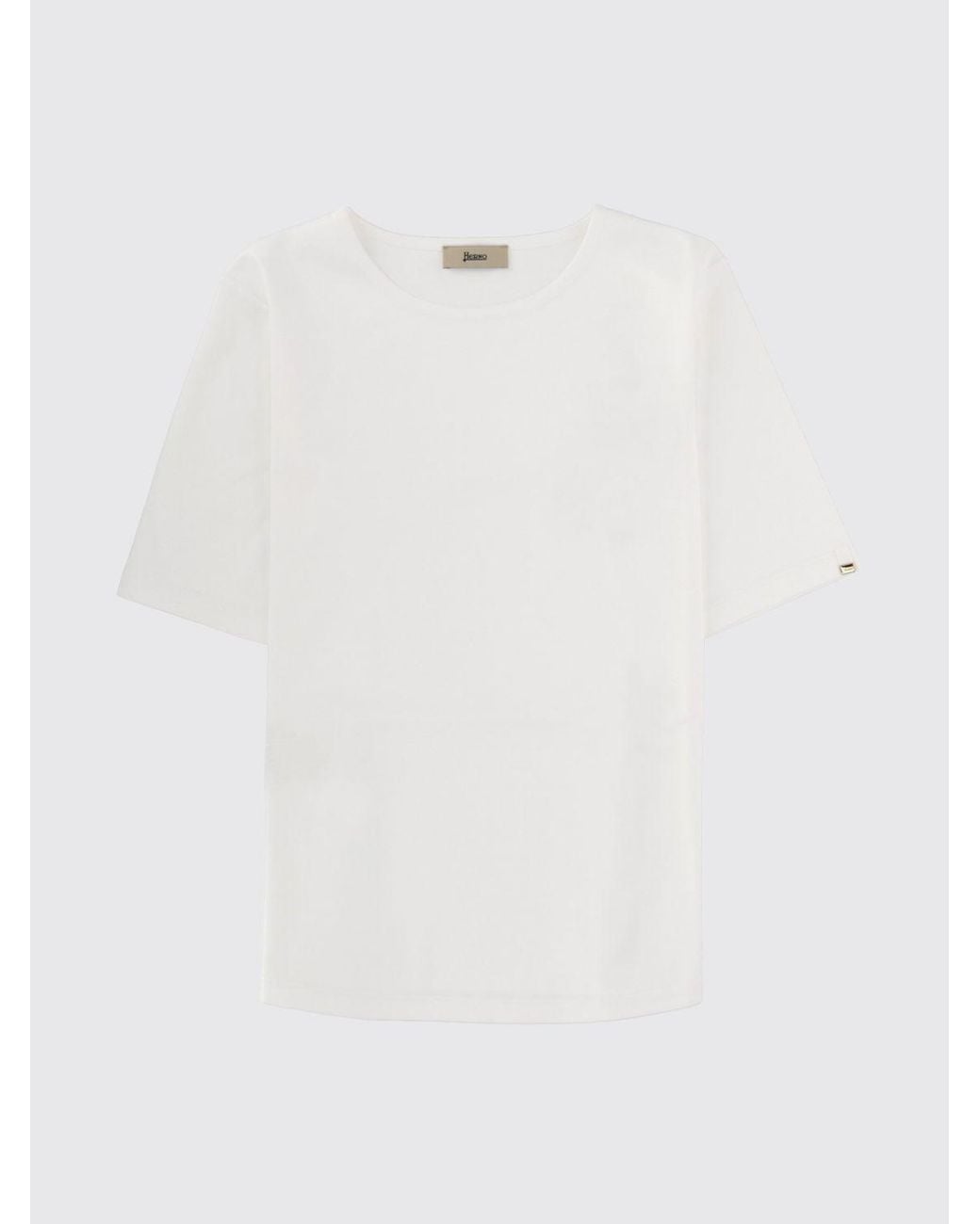 Camiseta De Cuello Redondo De Manga Corta En Puro Algodón Herno de color White