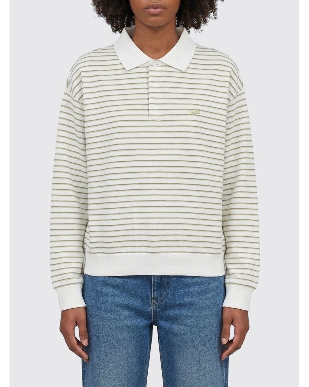 DUNST White Striped Cotton Polo Shirt