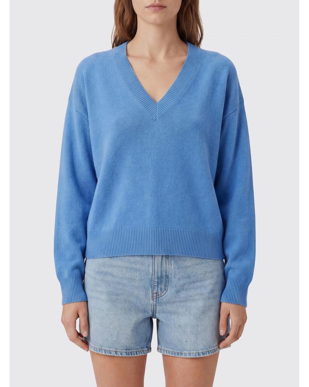 Anine Bing Blue V-Neck Pure Cashmere Jumper With Relaxed Fit For