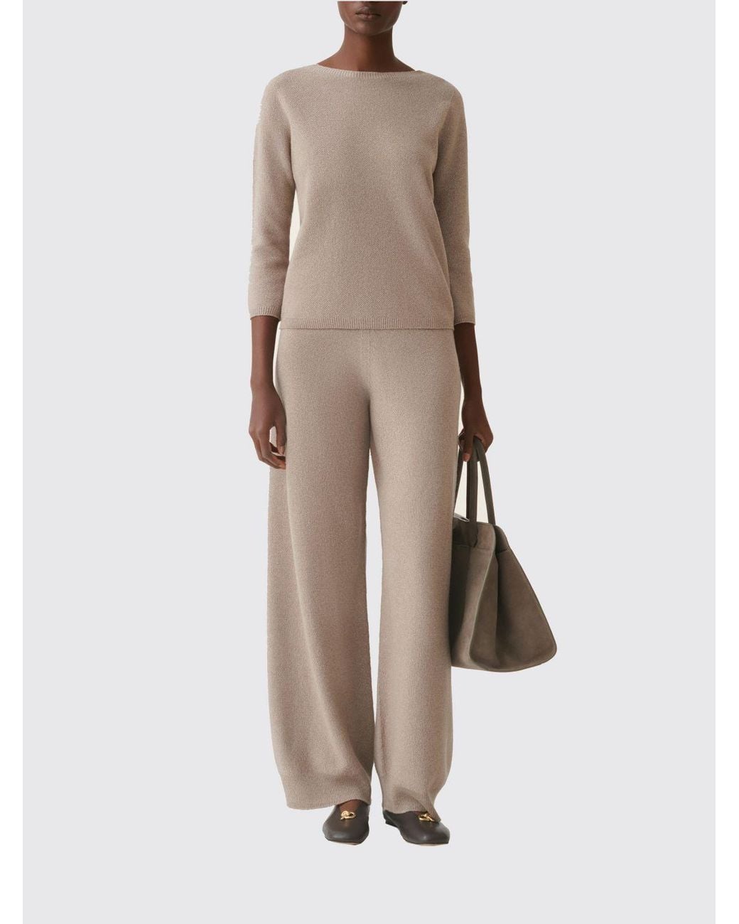 Fabiana Filippi Natural High-Waisted Wide-Leg Knit Trousers