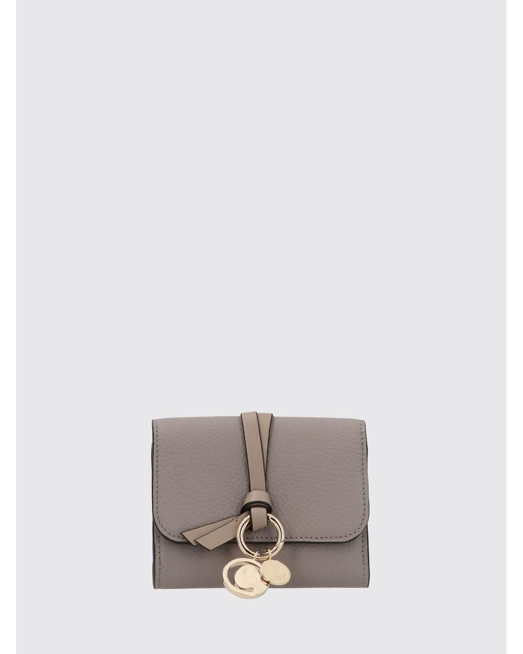 Chloé Gray ChloÉ Calfskin Leather Trifold Wallet With Logo Charm