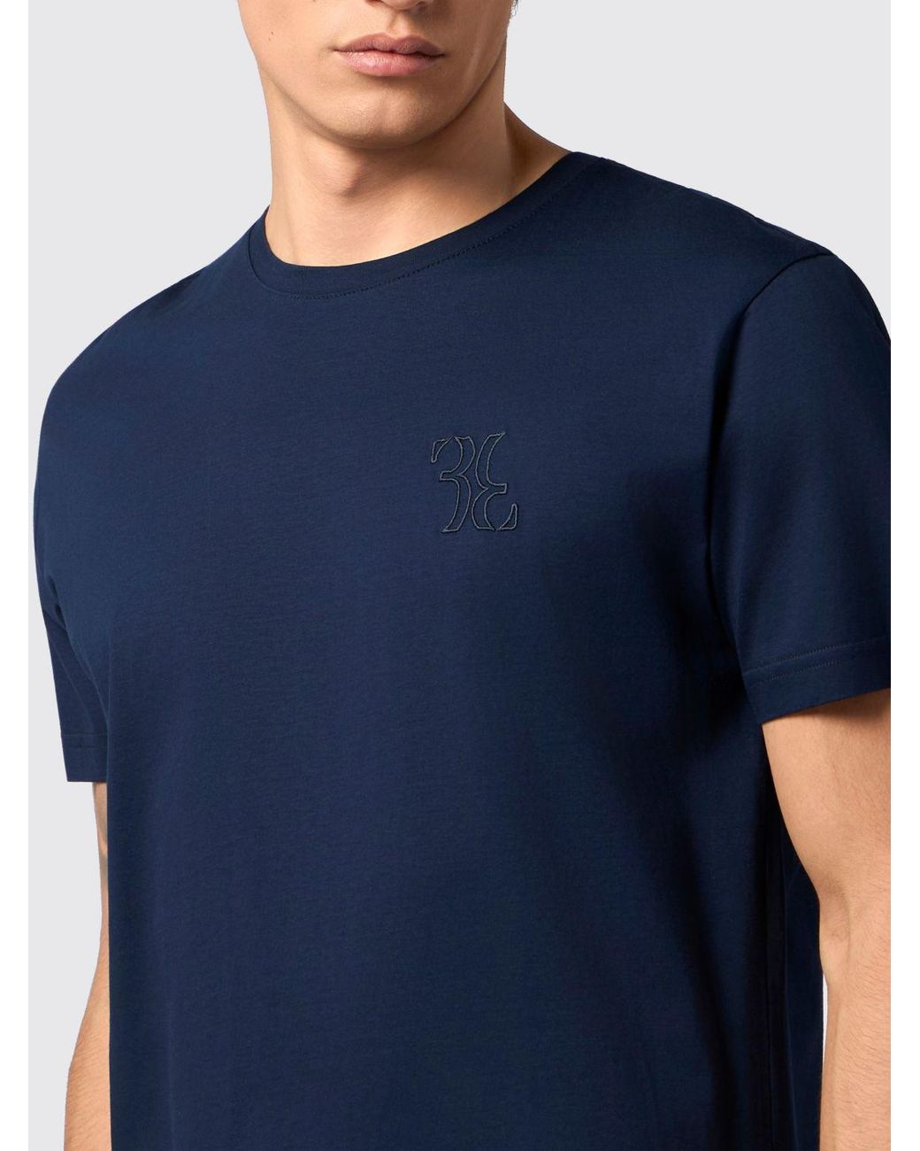 Billionaire Blue Slim Fit Cotton T-Shirt With Tone-On-Tone Embroidered Logo for men