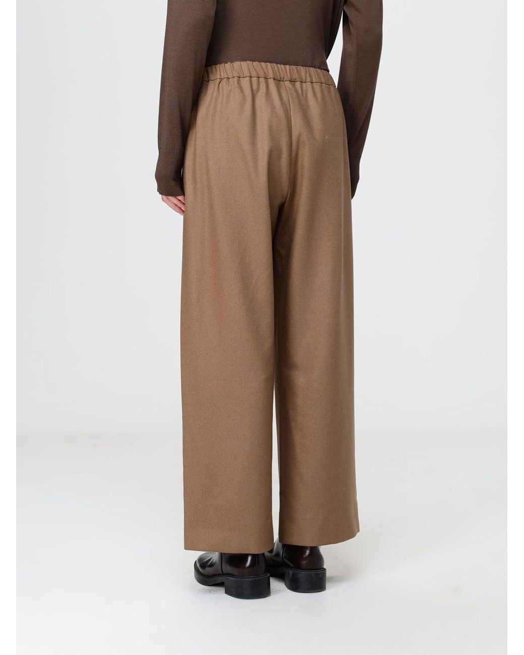 Max Mara Natural Wide-Leg Pure Wool Trousers With Drawstring Waist