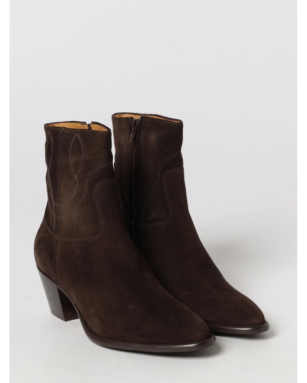 Anna F. Brown Suede Western Boots With Almond Toe