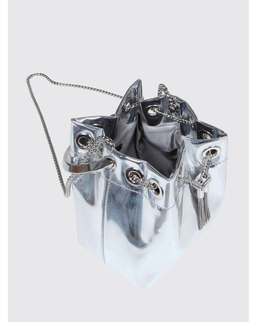 Jimmy Choo Blue Bon Bon Patent Leather Bucket Bag With Rigid Handle
