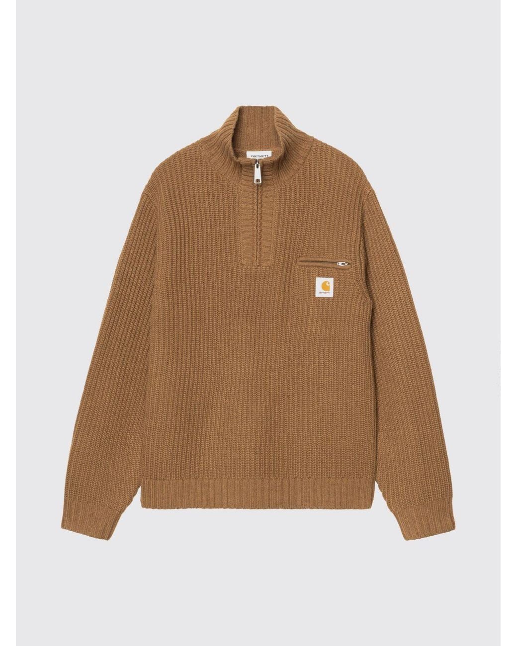 Carhartt Brown Wool Blend Roll Neck With Half-Zip And Logo Patch for men