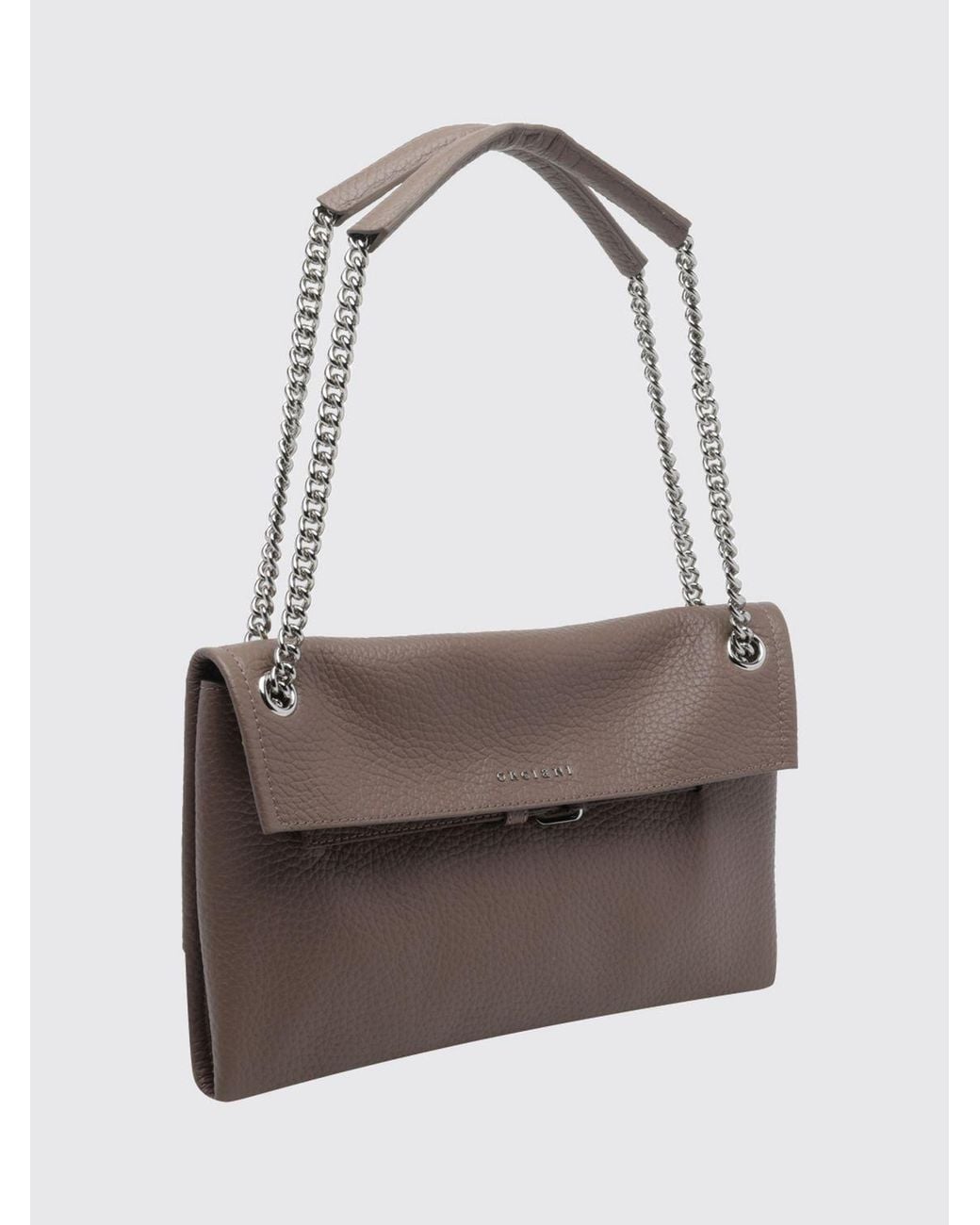 Orciani Brown Venus Rectangular Hammered Leather Shoulder Bag With Sliding Handle