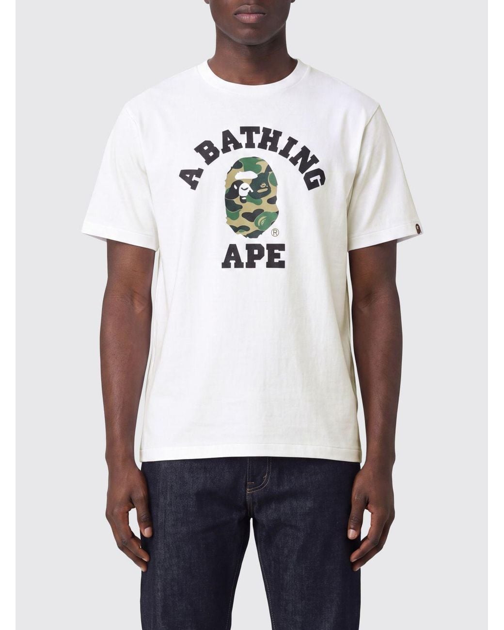 A Bathing Ape White Cotton Jersey T-Shirt With Contrasting Chest Logo for men