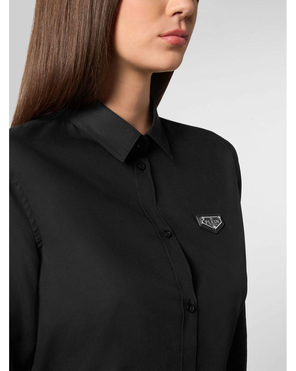 Philipp Plein Black Long-Sleeved Cotton Shirt With Contrasting Logo Detail