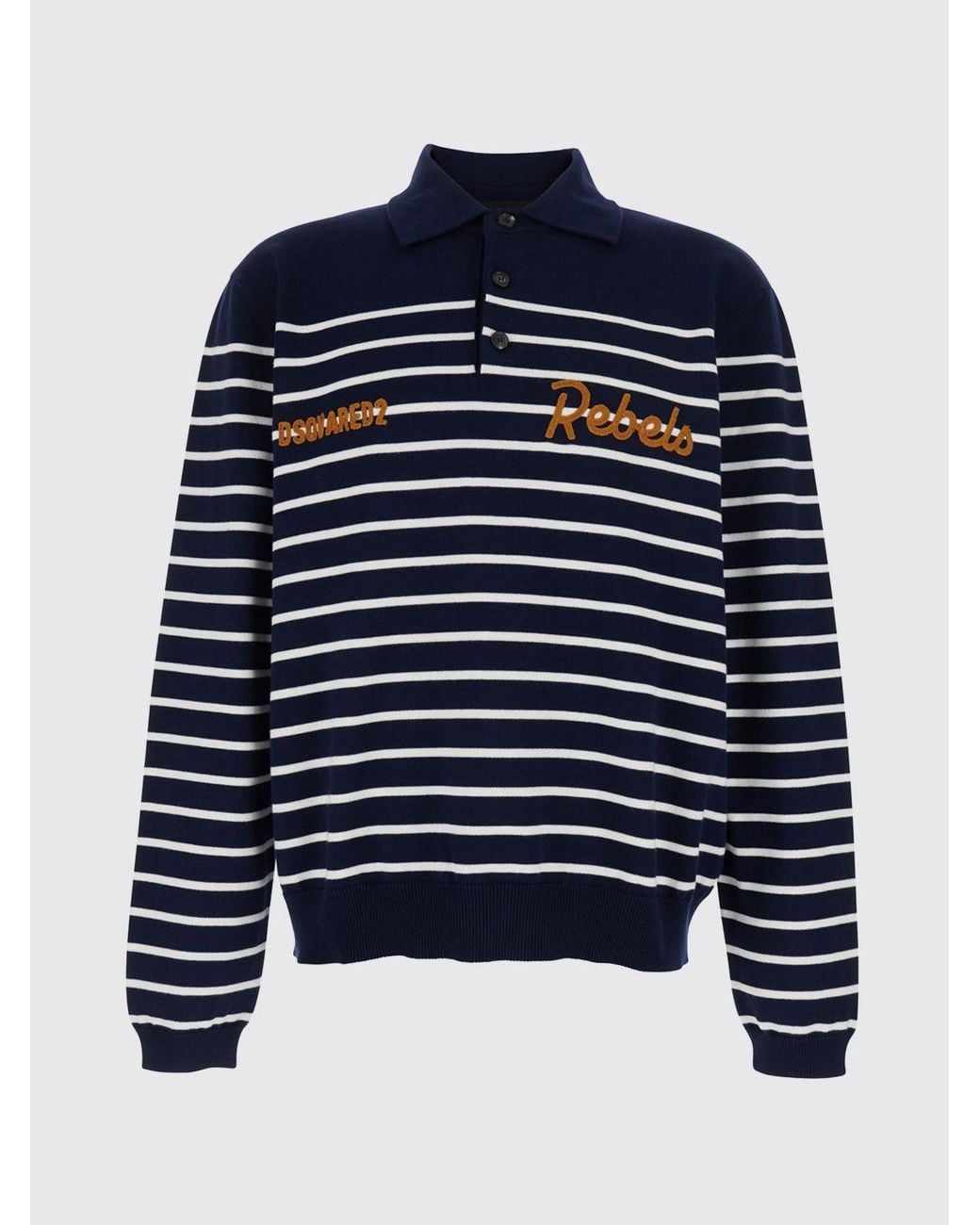 DSquared² Blue Relaxed Fit Striped Knit Long-Sleeve Polo Shirt for men