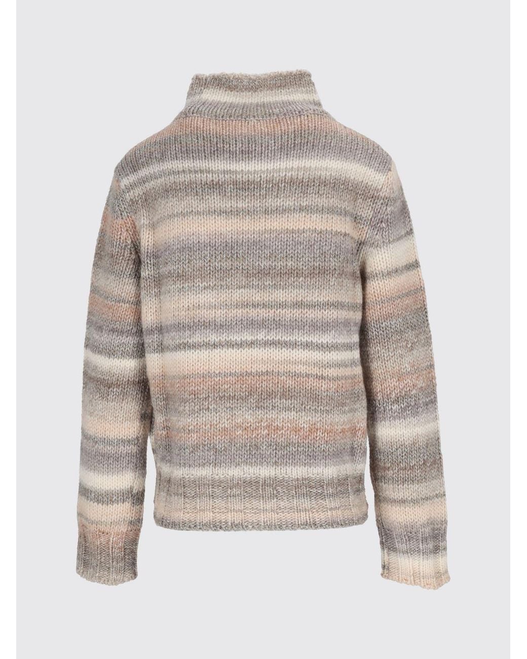 Kangra Natural Striped High-Neck Wool-Blend Sweater With Long Sleeves