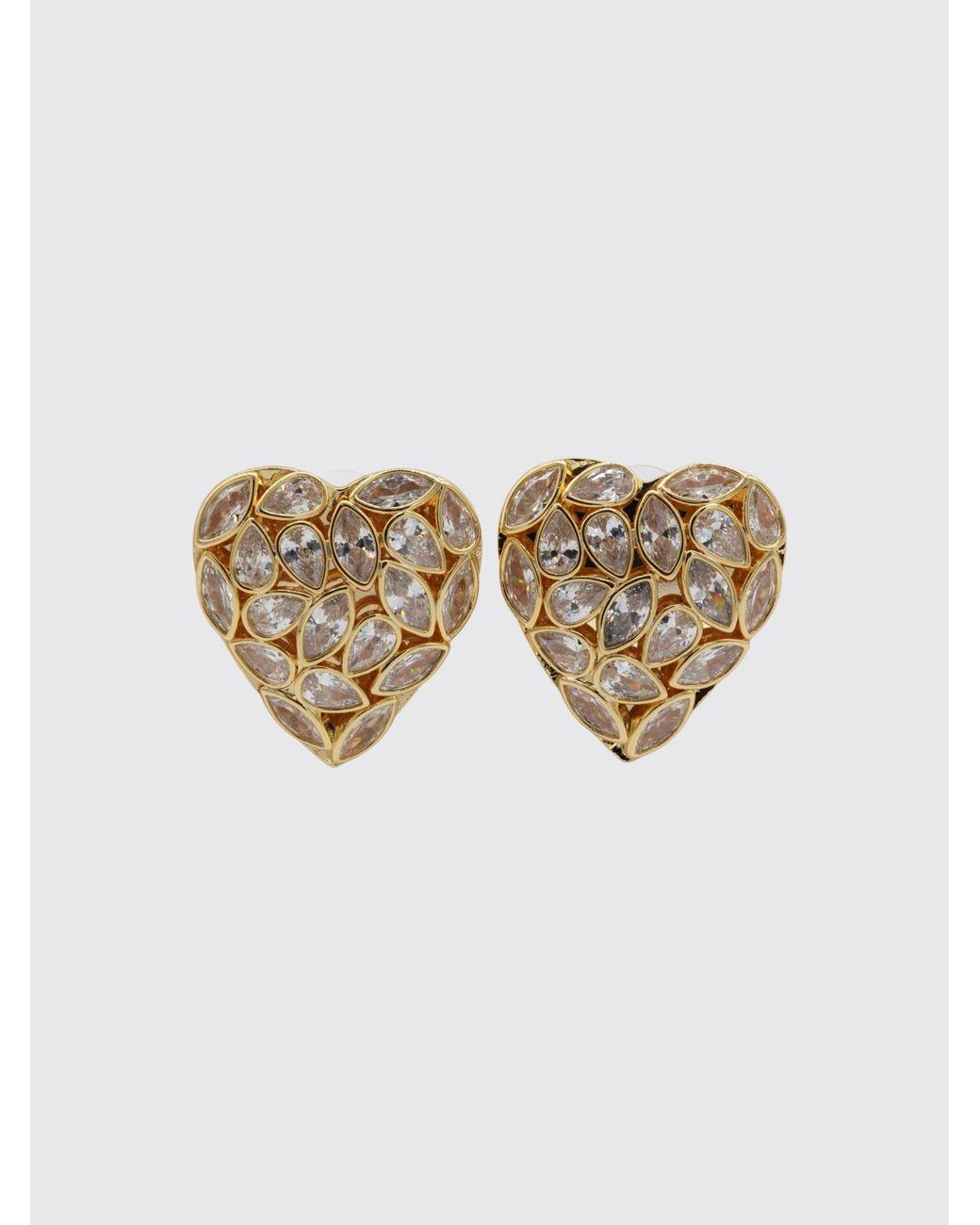 Self-Portrait White Heart Brass Earrings With Set Rhinestones