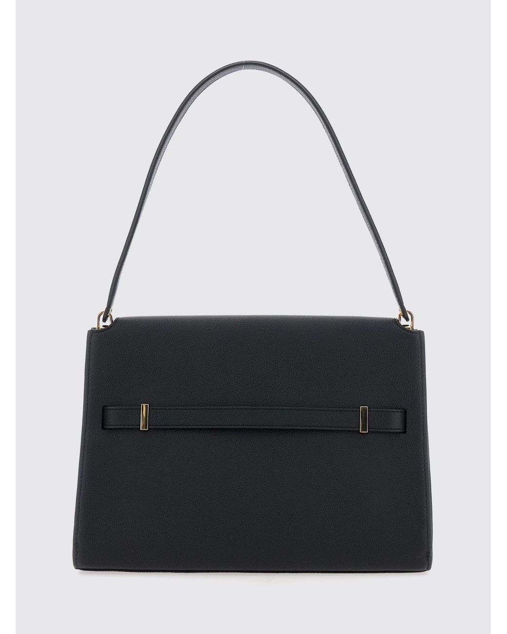 Tory Burch Black Lee Radziwill Grained Leather Shoulder Bag With Engraved Logo