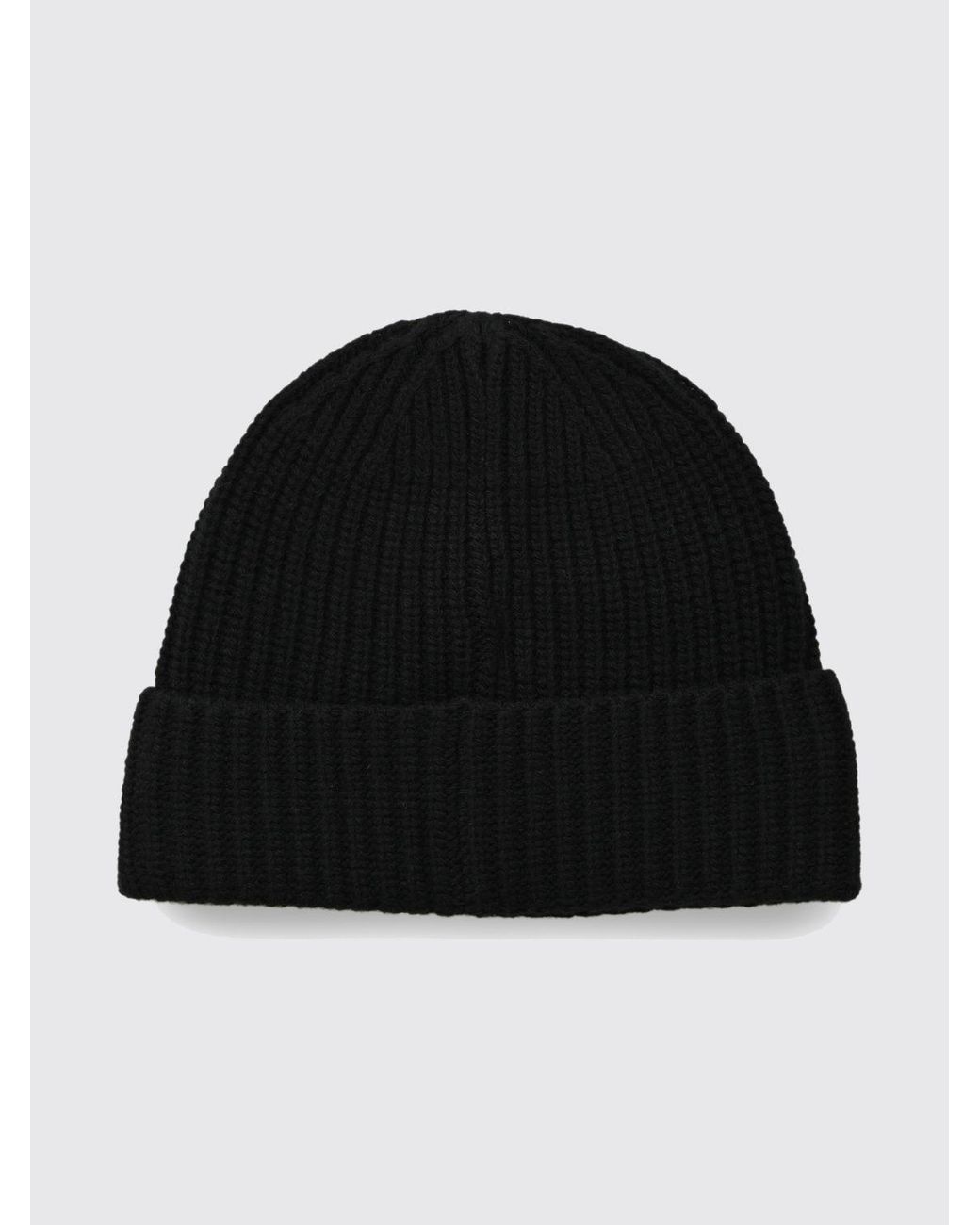 Stone Island Black Ribbed Virgin Wool Beanie Hat With Compass Logo for men
