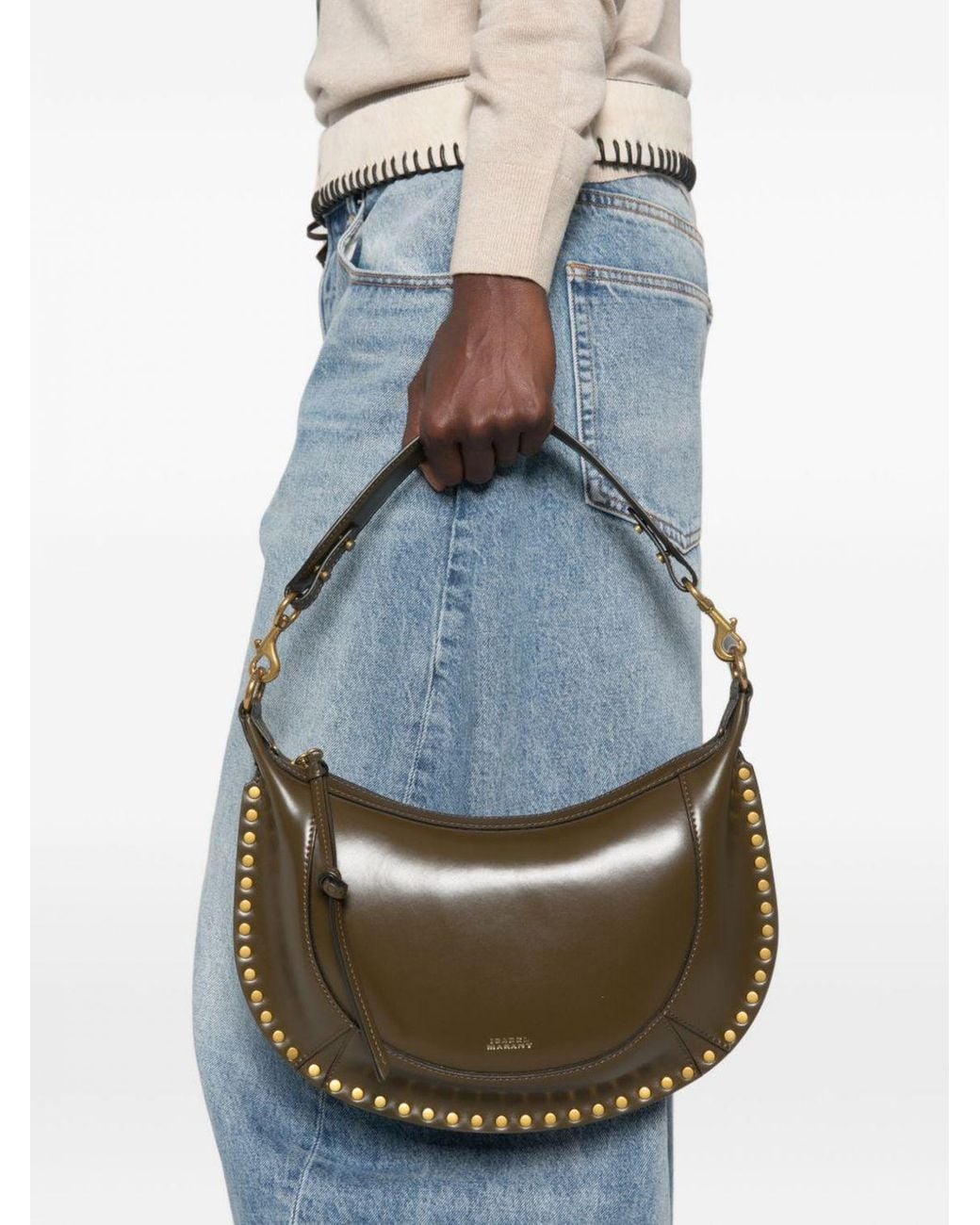 Isabel Marant Gray Naoko Calfskin Leather Hobo Bag With Studs