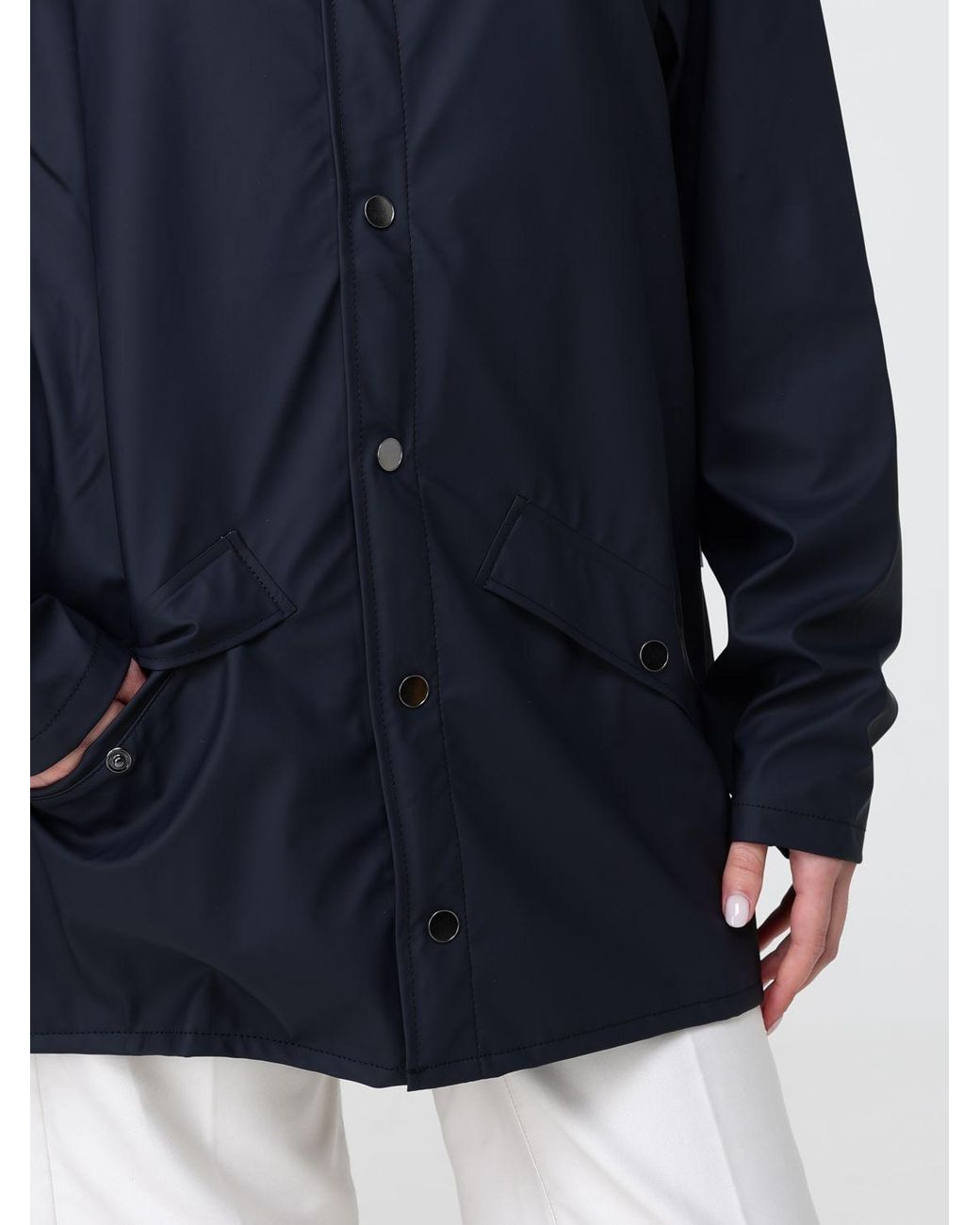 Rains Blue Hooded Waterproof Polyester Raincoat