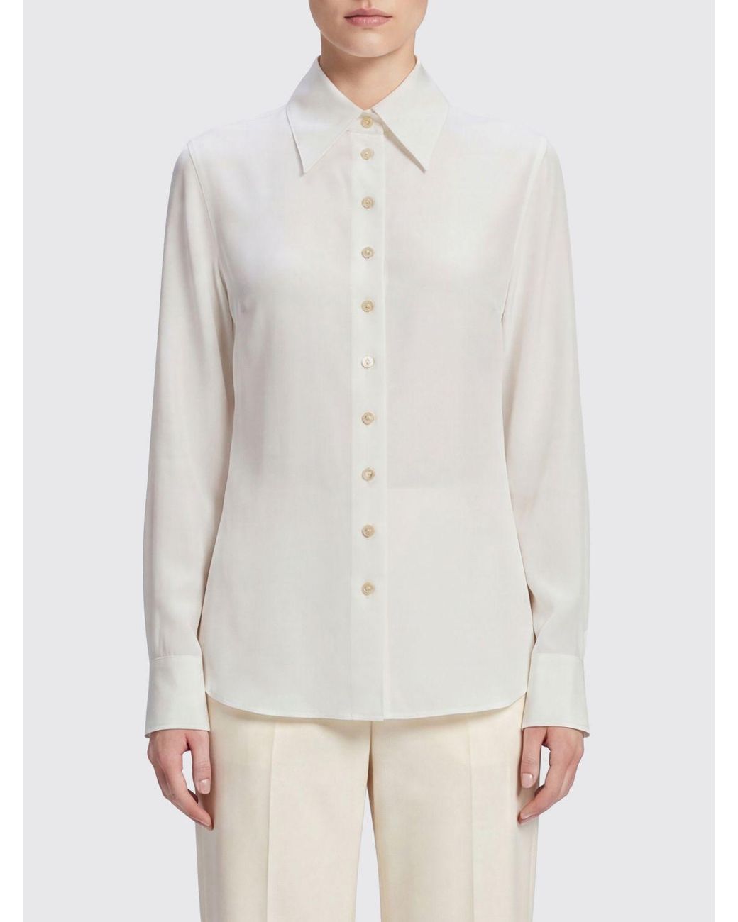 Khaite White Slim-Fit Cotton Shirt With Point Collar And Curved Hem