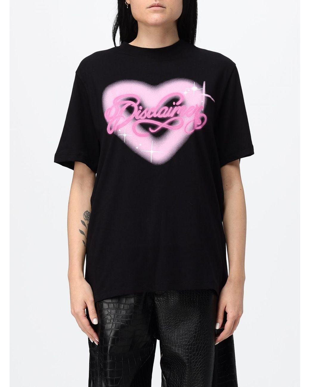 DISCLAIMER Black Cotton T-Shirt With Graphic Print And Contrast Logo