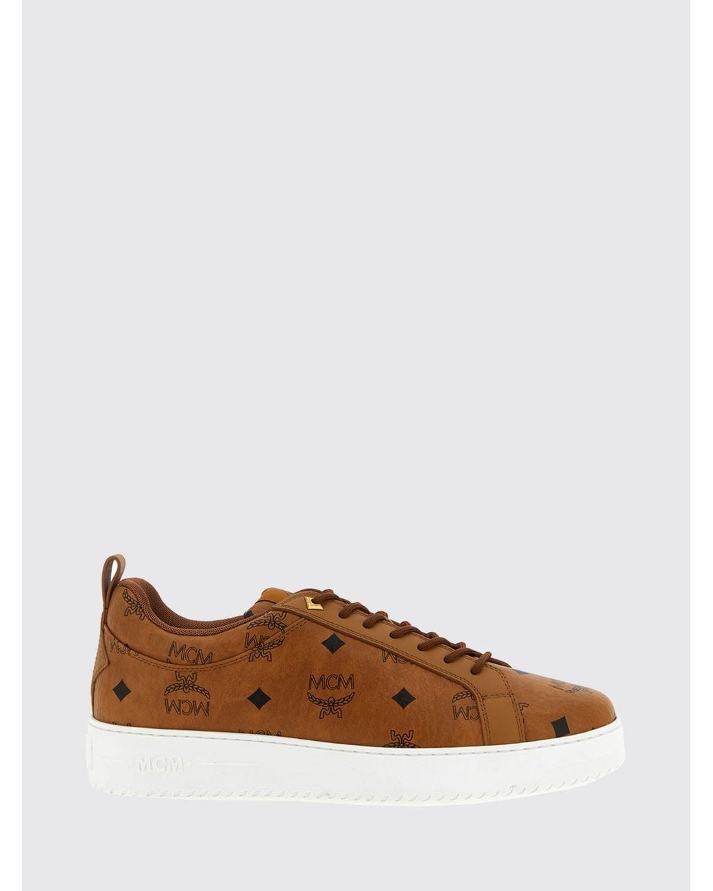 MCM Brown Coated Cotton Sneakers With Printed Logo