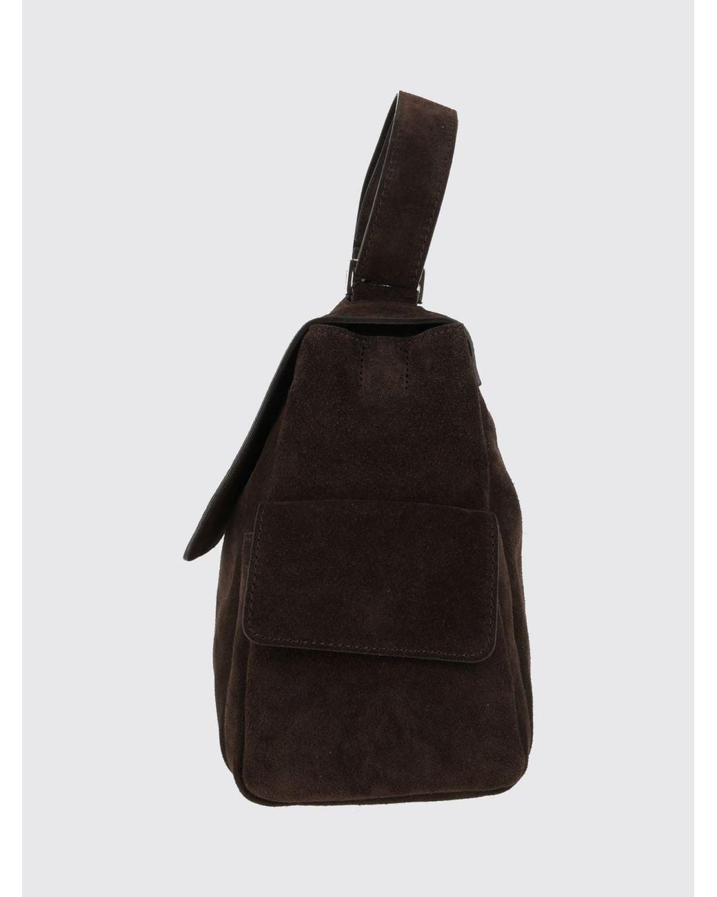 Orciani Black Sveva Suede Shoulder Bag With Magnetic Flap Closure