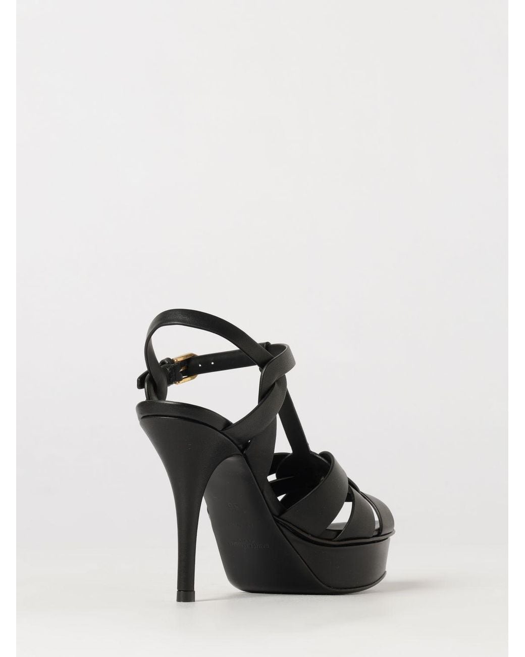 Saint Laurent Black Calfskin Leather Platform Sandals With High Stiletto Heel