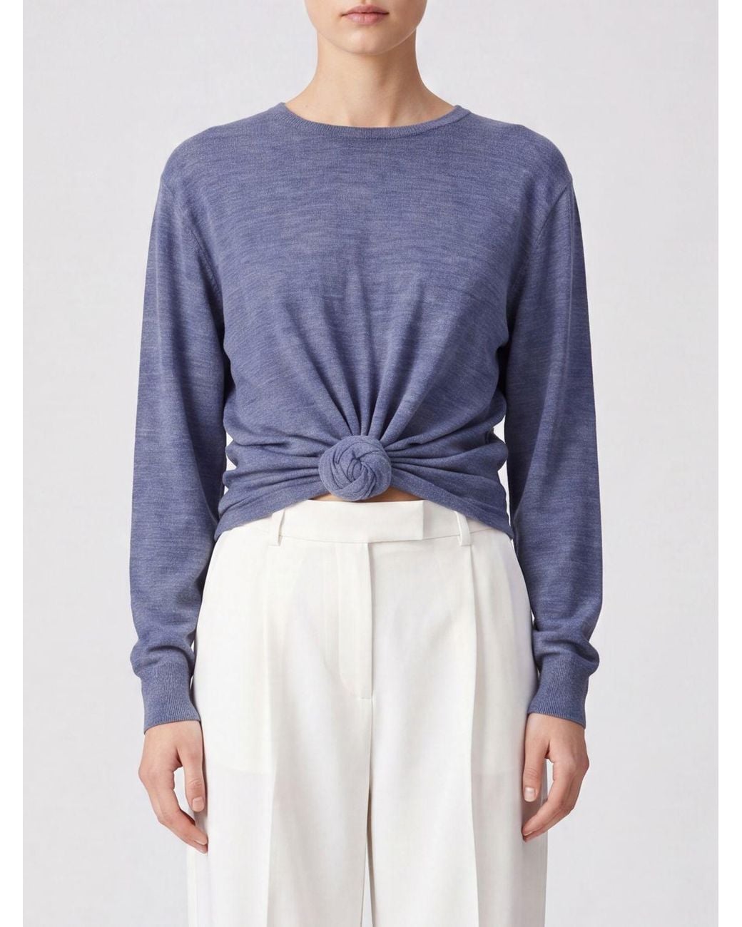 Magda Butrym Blue Long-Sleeved Wool Top With 3D Flower Appliqué