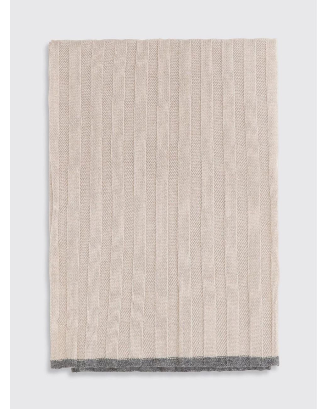 Brunello Cucinelli Natural Solid Colour Pure Cashmere Scarf With Fringed Edges for men