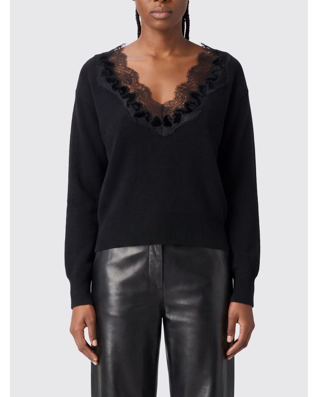 Ermanno Scervino Black V-Neck Pure Cashmere Jumper With Lace Inserts