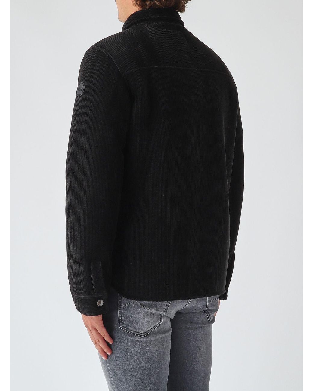 Colmar Black Single-Breasted Velvet Overshirt With A Classic Collar And Button Closure for men