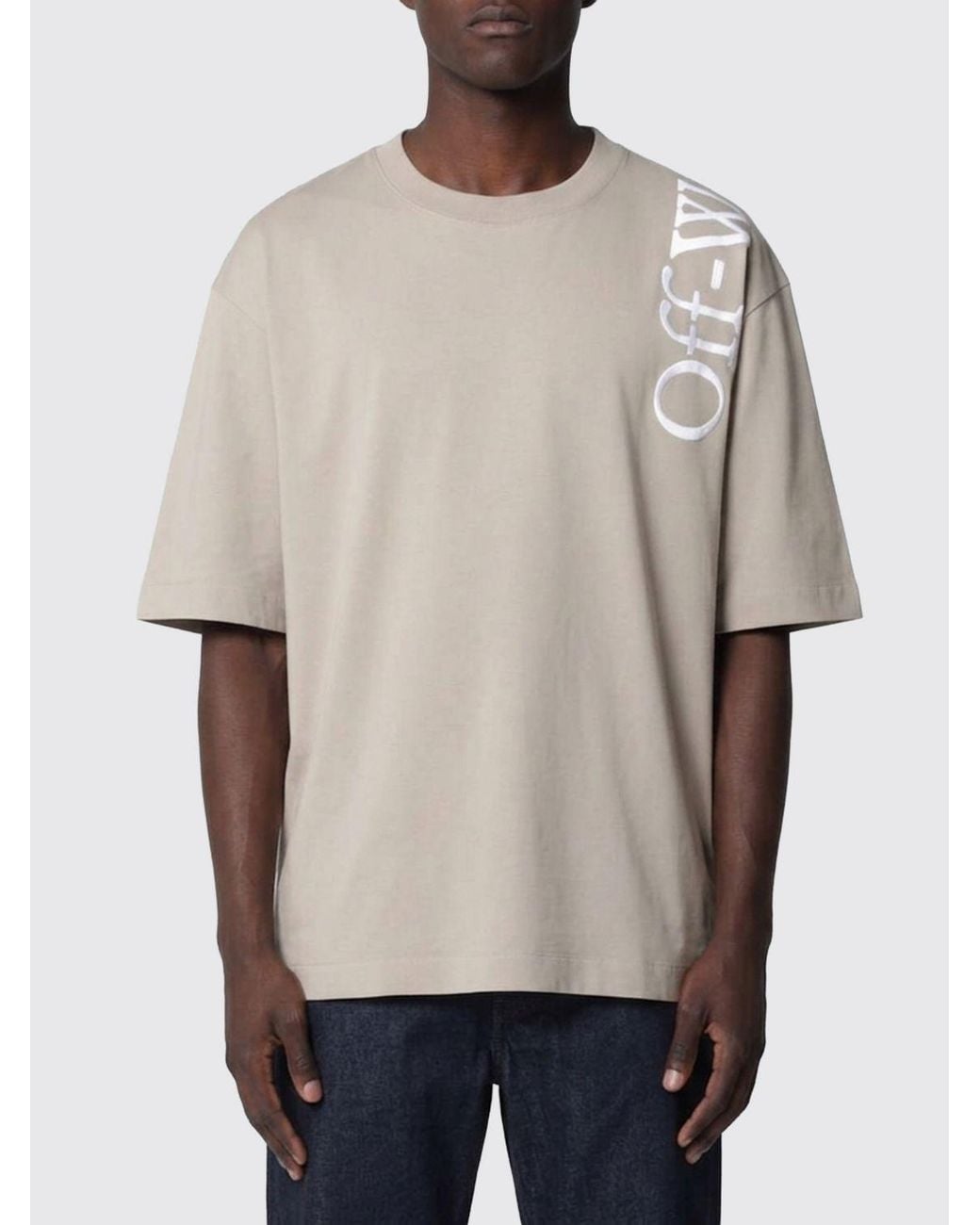 Off-White c/o Virgil Abloh Natural Contrast Logo Cotton T-Shirt With Dropped Shoulders for men