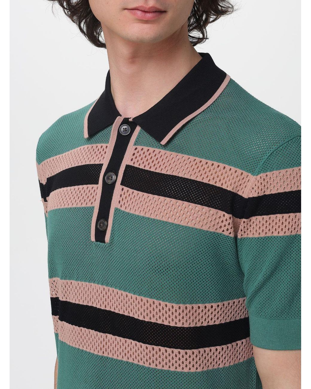 Dries Van Noten Green Striped Viscose Polo Shirt for men