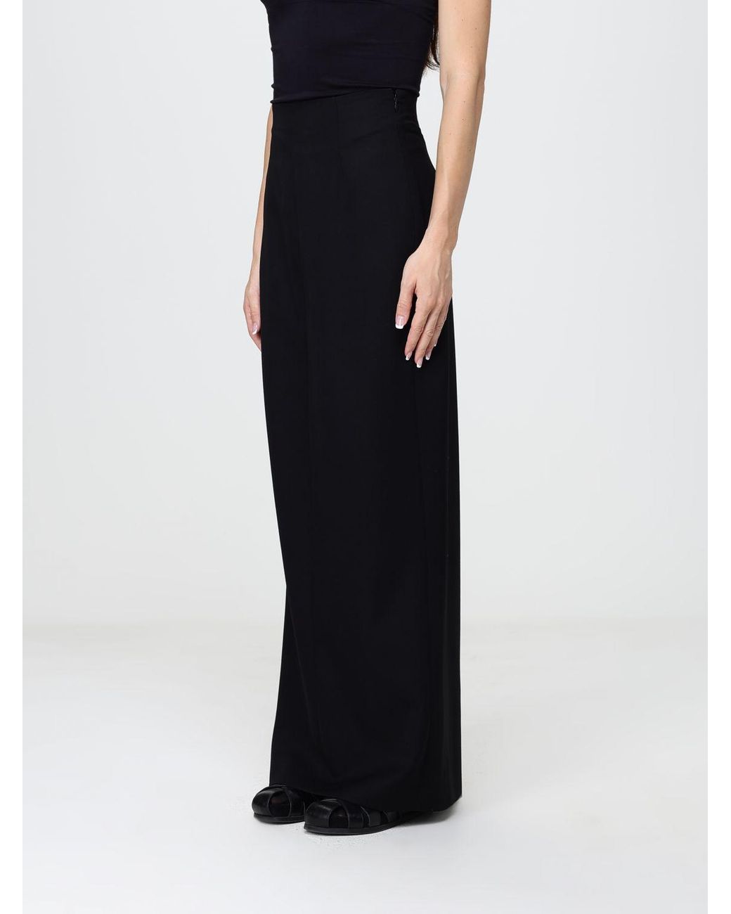 Maison Margiela Black High-Waisted Wool Wide-Leg Trousers With Four Stitches