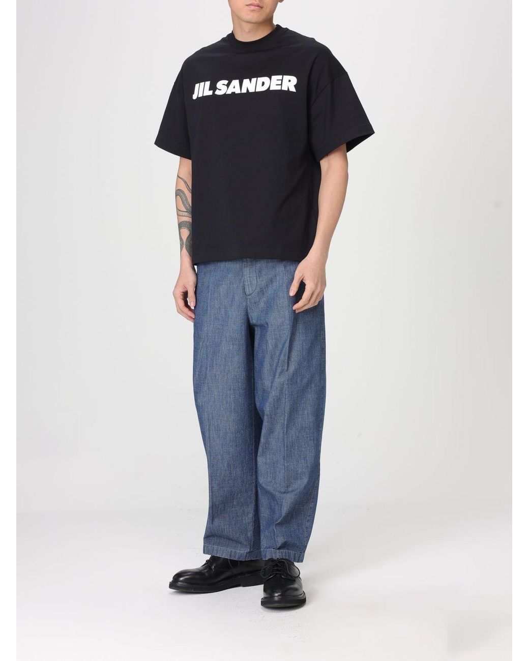 Jil Sander Black Cotton T-Shirt With Logo for men