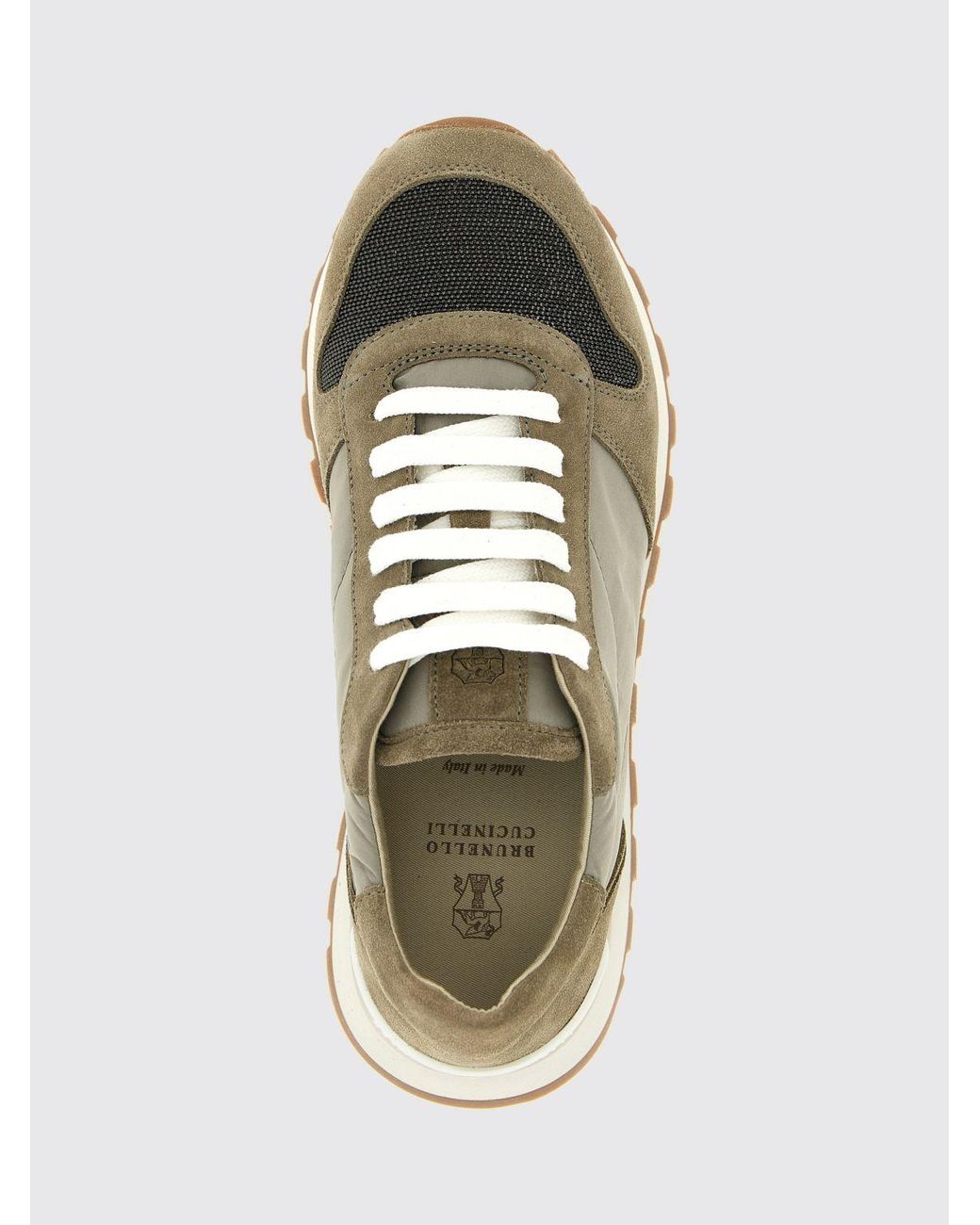 Brunello Cucinelli White Suede And Nylon Sneakers With Monile