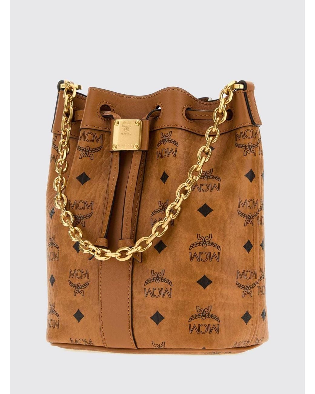 MCM Brown Dessau Visetos Monogram Coated Cotton Bucket Bag With Drawstring for men