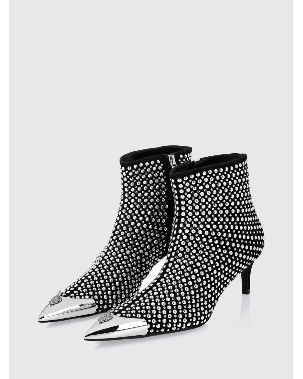 Philipp Plein White Rhinestone-Embellished Leather Ankle Boots With Stiletto Heel