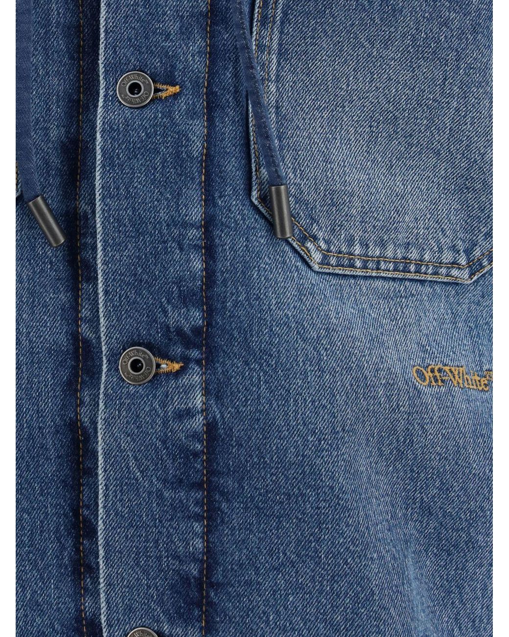 Off-White c/o Virgil Abloh Blue Cotton Denim Hooded Jacket With Patch Pockets for men