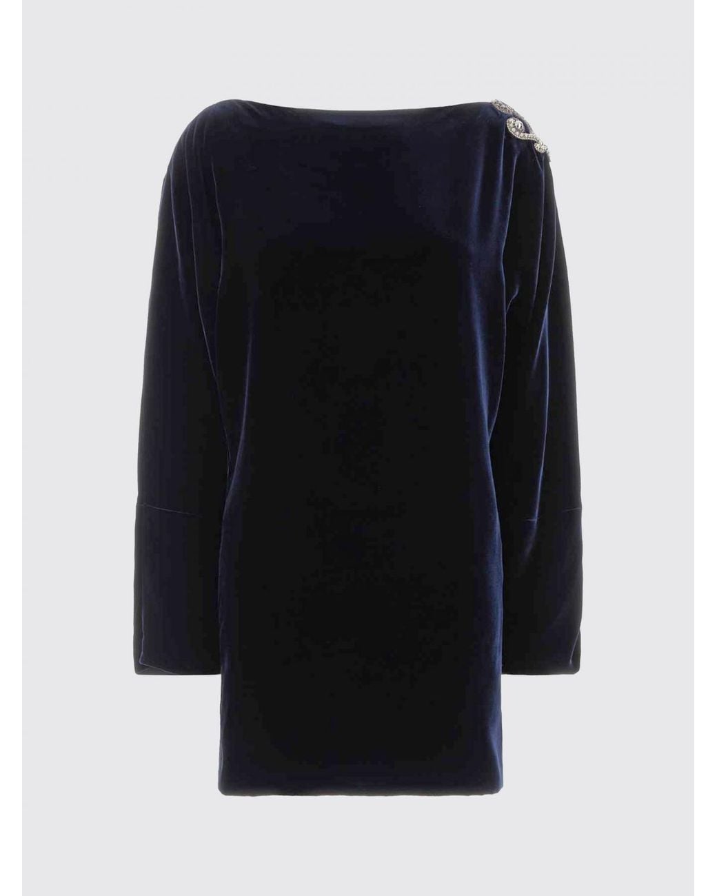 Versace Blue Velvet Mini Sheath Dress With Rhinestones And Round Neck