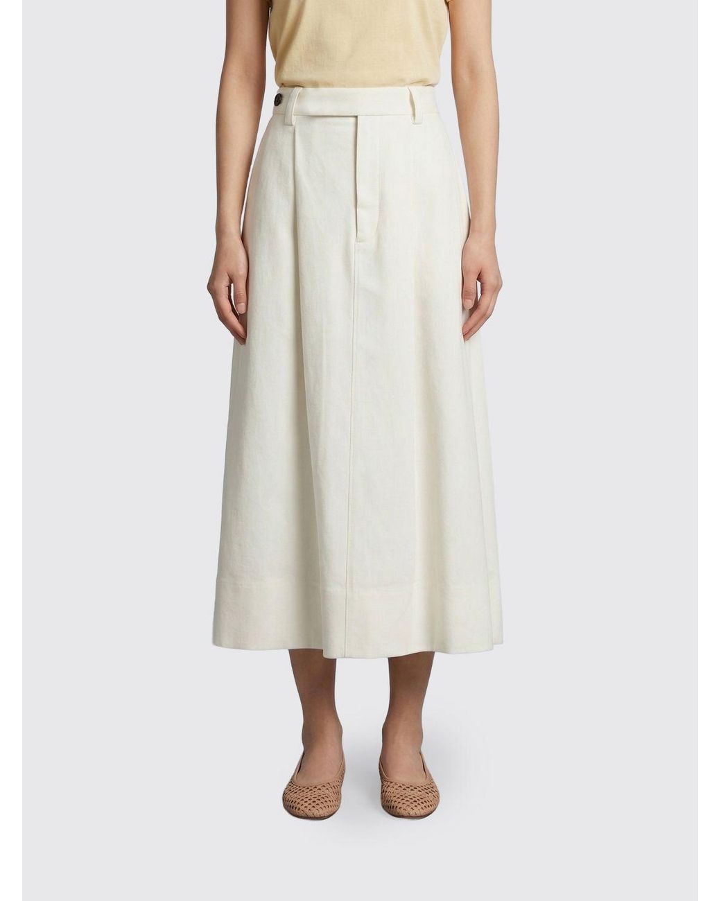 Brunello Cucinelli White Long Linen Blend Skirt