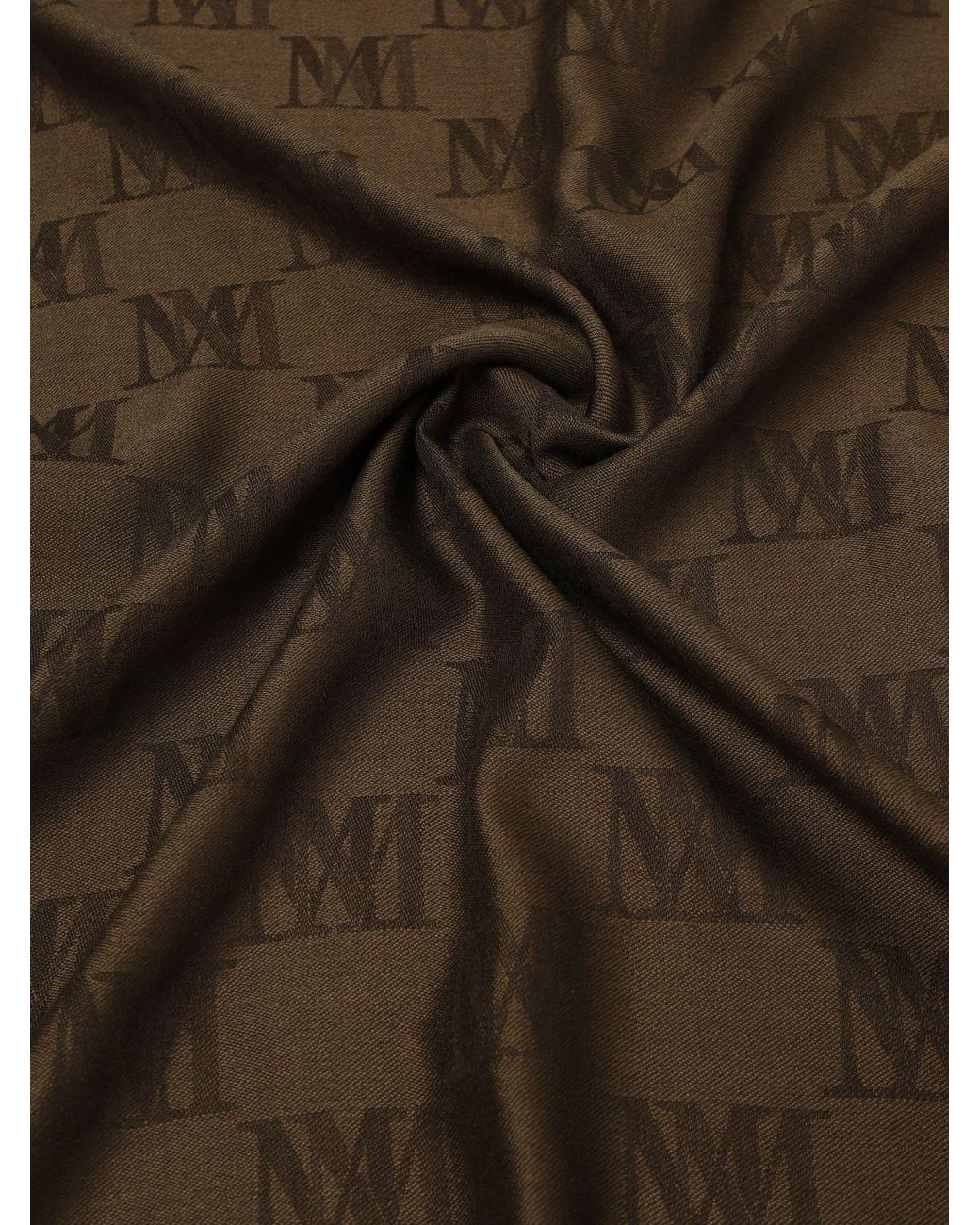 Max Mara Brown Jacquard Monogram Wool And Silk Stole With Fringes