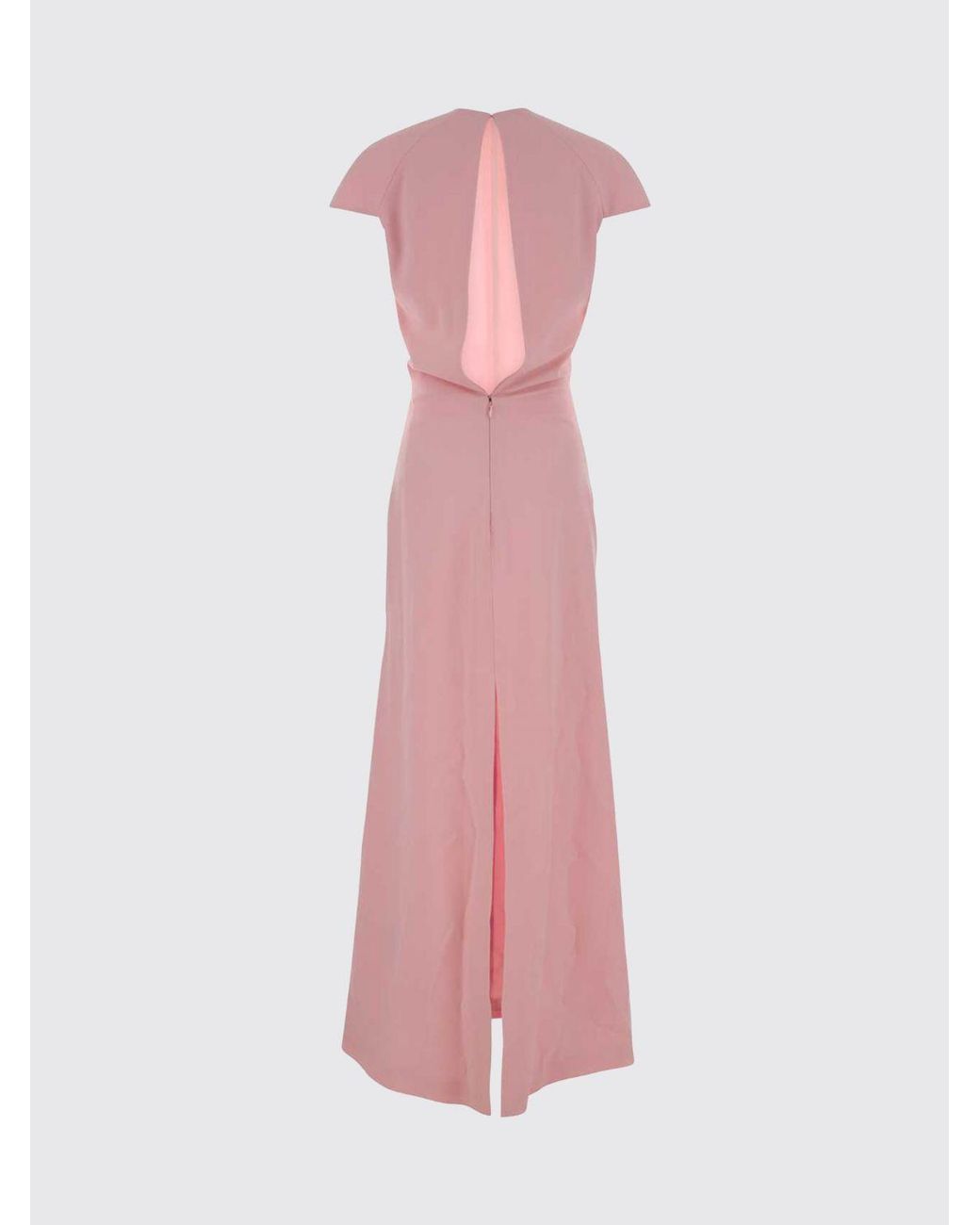 Jil Sander Pink Long Virgin Wool Dress With Short Sleeves And Back Slit