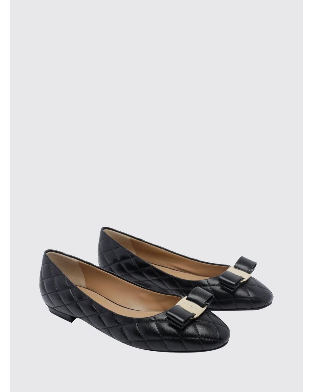 Ferragamo White Varina Quilted Nappa Ballet Pumps With Bow
