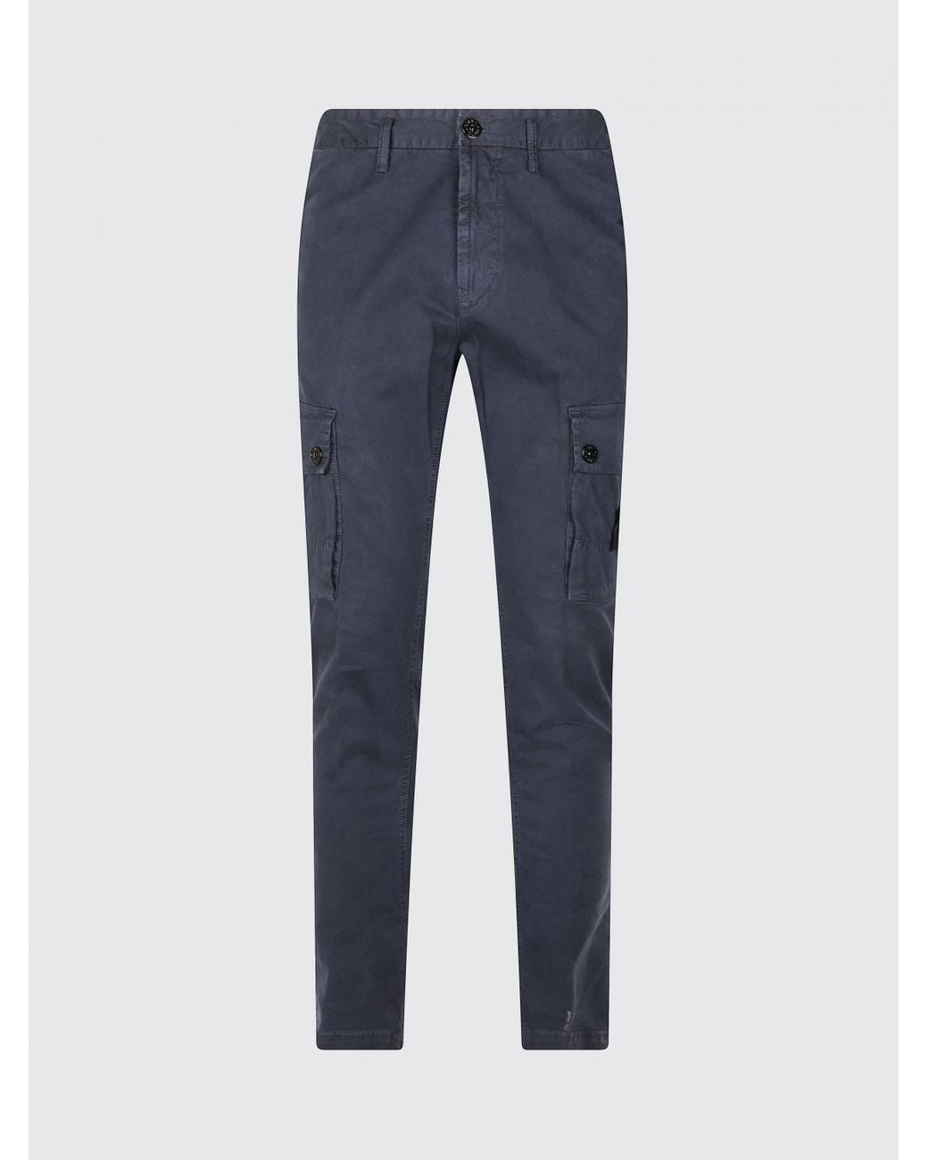 Stone Island Blue Stretch Organic Cotton Cargo Trousers With Compass Logo for men