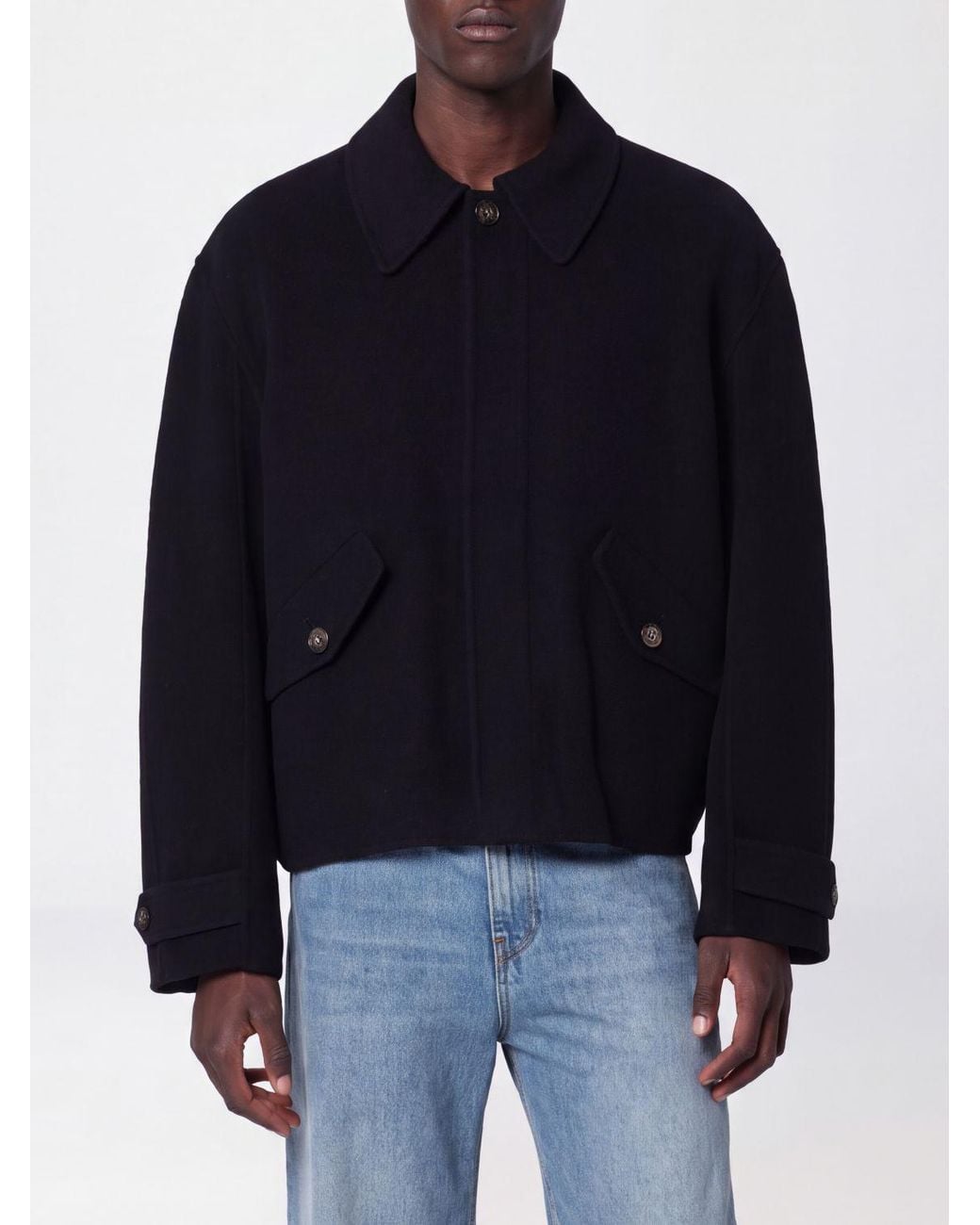 Séfr Blue Short Single-Breasted Wool Coat With Buckled Cuffs for men
