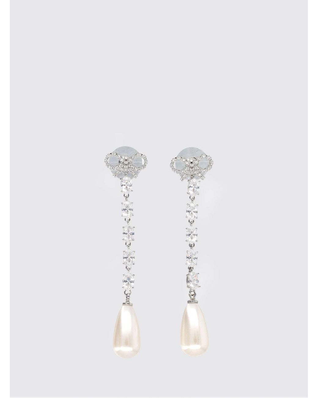 Self-Portrait White Brass Earrings With Rhinestones And Synthetic Pearls