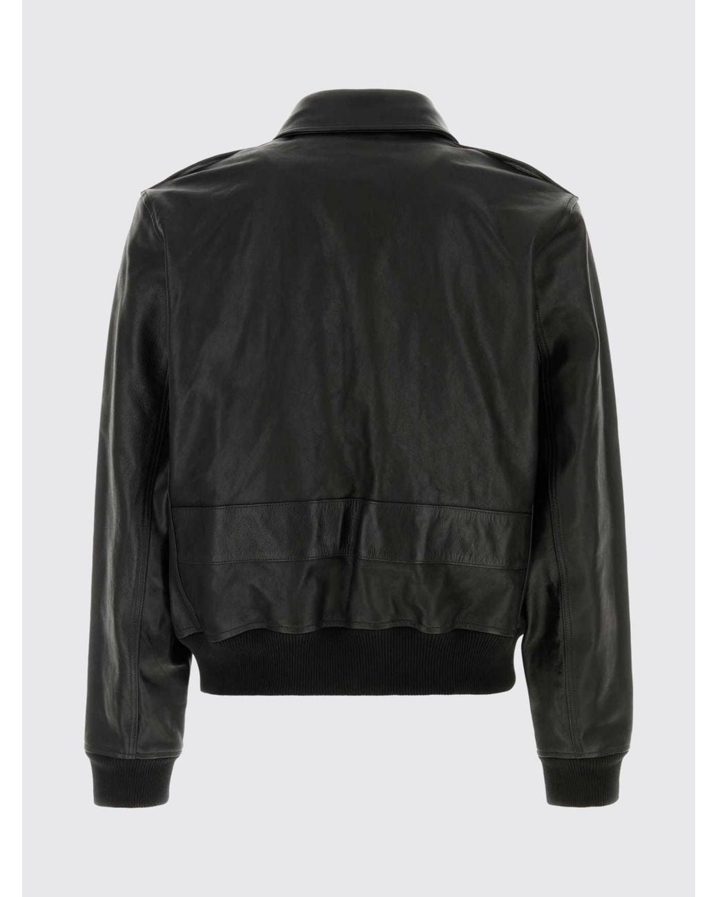 A.P.C. Black Leather Bomber Jacket With Classic Collar And Zip Closure for men