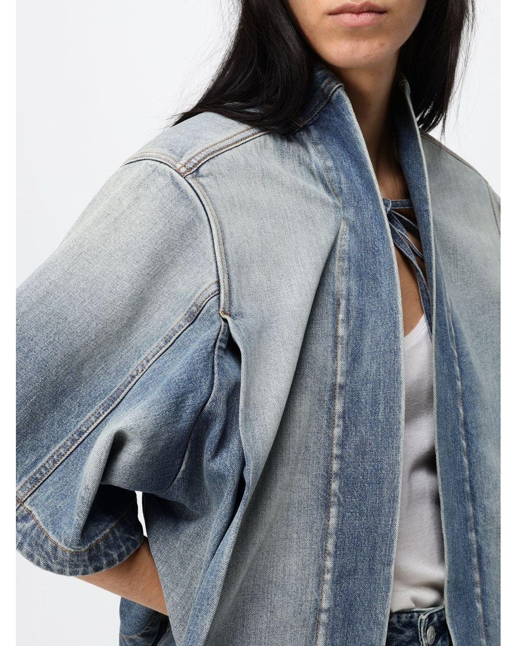Alaïa Blue Reverse Cropped Jacket With Kimono Sleeves And Shawl Collar