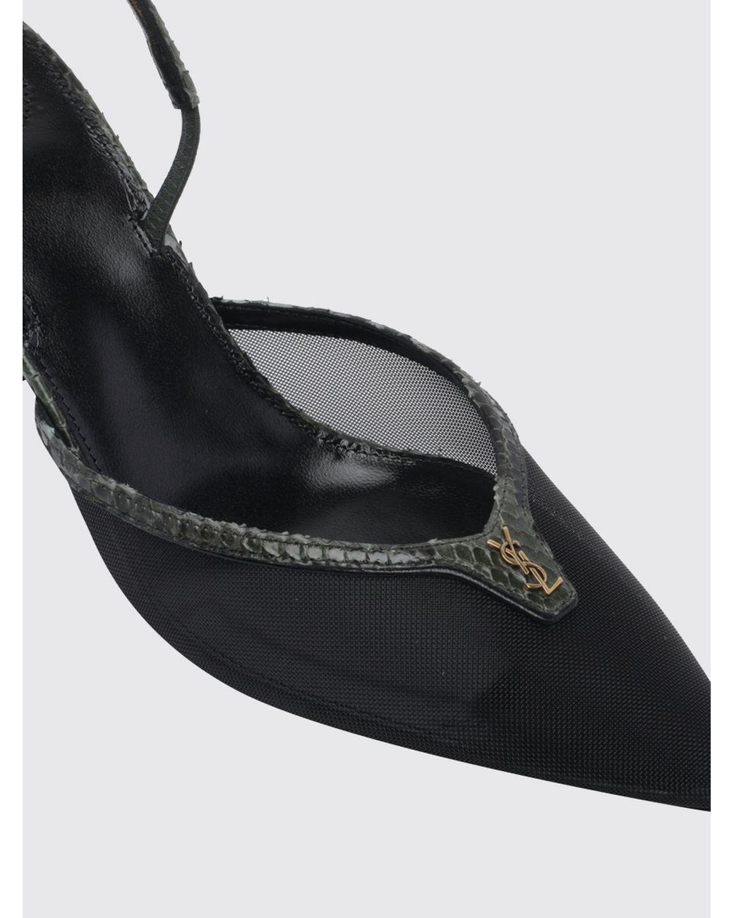 Saint Laurent White Folie Python Print Leather And Mesh Slingback Pumps