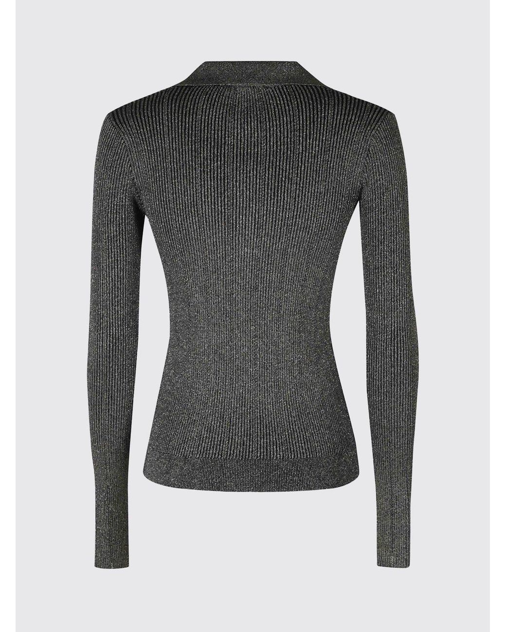 Roberto Collina Black Slim Fit Lurex Knit Polo Shirt With V-Neck
